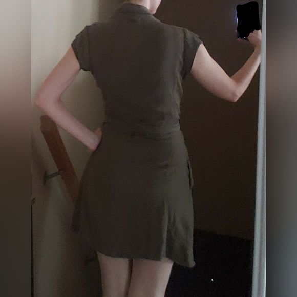 Diesel wrap dress sz Small khaki army green casual short mini cute utility style - Picture 3 of 11